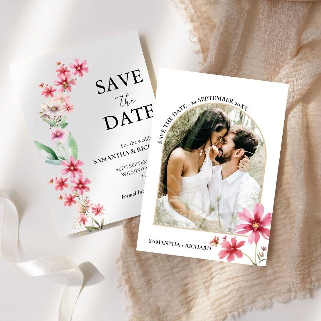 Convite Arch Dusty rosa Wildflower Casamento Salvar Data (Criador carregado)