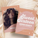 Convite Arch e foto retrô cor-de-rosa e laranja Boho 16<br><div class="desc">Arch e Fotografia do Boho Cor-de-Rosa e Laranja,  Sweet 16 Convite</div>