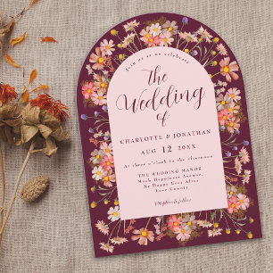 Convite Arch Floral Burgundy e Casamento Blush
