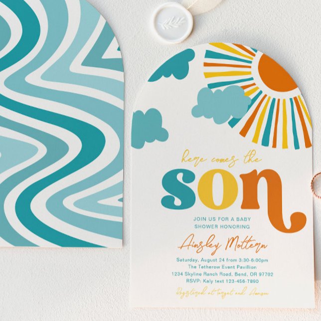 Convite Arch Here Comes The Son Baby Shower Invitation (Criador carregado)