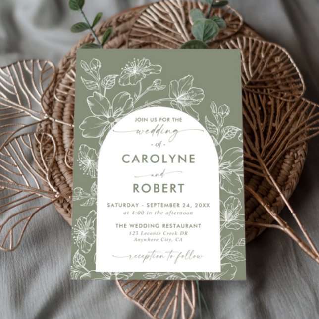 Convite Arch Minimalista Sage Green Boho Foto de Casamento (Criador carregado)