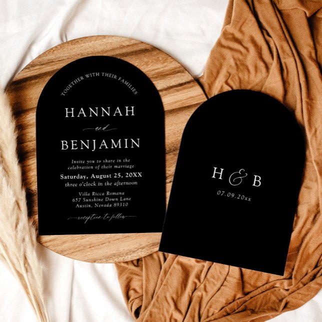 Convite Arch Modern Black & White Minimalist Weding (Criador carregado)