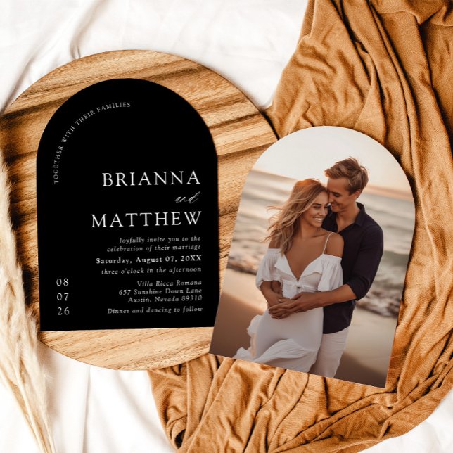 Convite Arch Modern Black & White Minimalist Weding (Criador carregado)