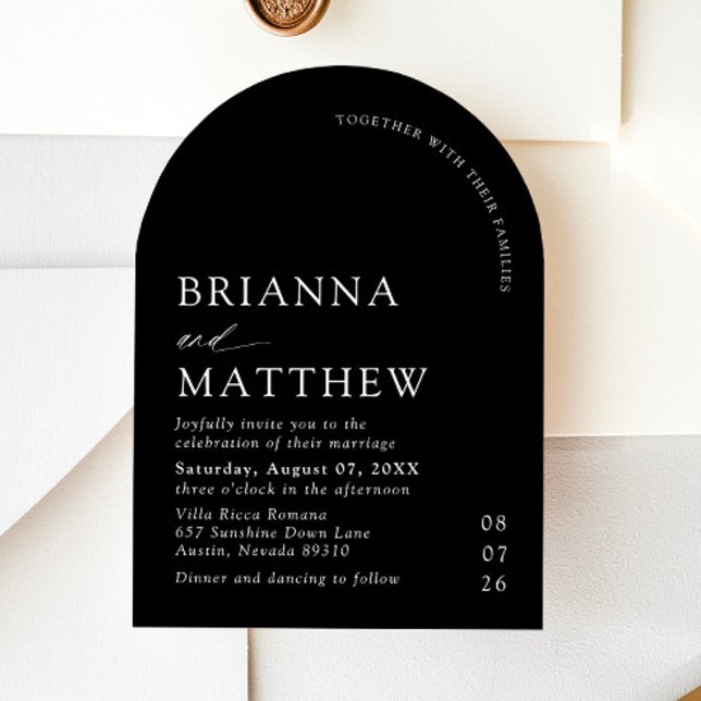 Convite Arch Modern Black & White Minimalist Weding (Arch Modern Black & White Minimalist Wedding Invitation)