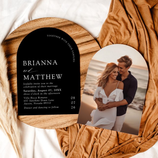 Convite Arch Modern Black & White Minimalist Weding (Arch Modern Black & White Minimalist Wedding Invitation)