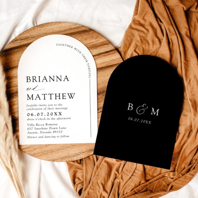 Convite Arch Modern Black & White Minimalist Weding (Arch Modern Black & White Minimalist Wedding Invitation)