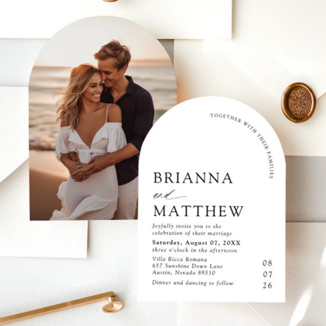 Convite Arch Modern Black & White Minimalist Weding (Arch Modern Black & White Minimalist Wedding Invitation)