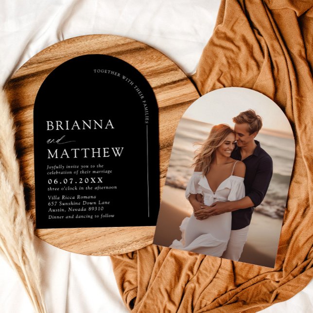 Convite Arch Modern Black & White Minimalist Weding (Arch Modern Black & White Minimalist Wedding Invitation)