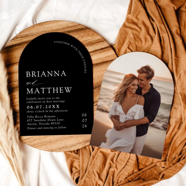 Convite Arch Modern Black & White Minimalist Weding (Arch Modern Black & White Minimalist Wedding Invitation)