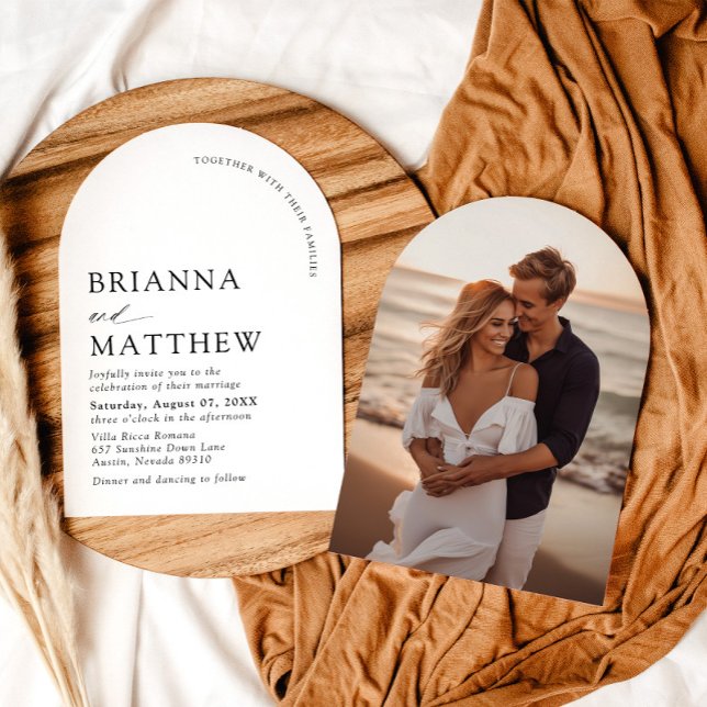 Convite Arch Modern Black & White Minimalist Weding (Arch Modern Black & White Minimalist Wedding Invitation)