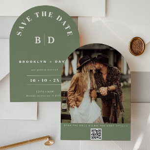 Convite Arch Modern Sage Weding The Date Card