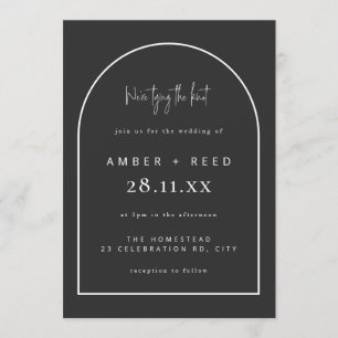 Convite Arch Modern Tying Knot Weding Black Matte Script