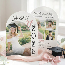 Convite Arch Photo Pink Bow Graduation Party Invitation