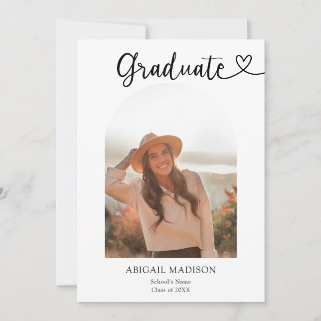 Convite Arch Photo Script with Heart Graduation Party (Frente)