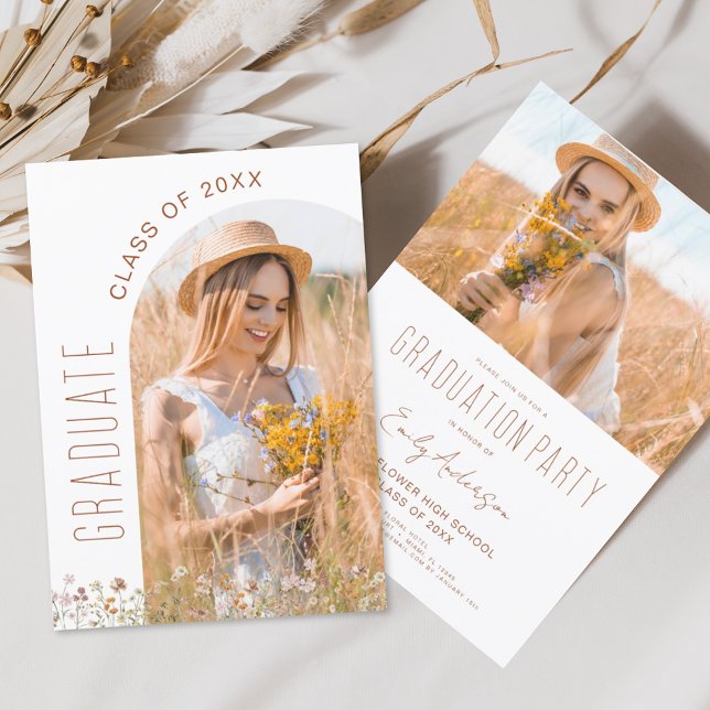 Convite Arch Photo Wildflower Festa de formatura (Criador carregado)