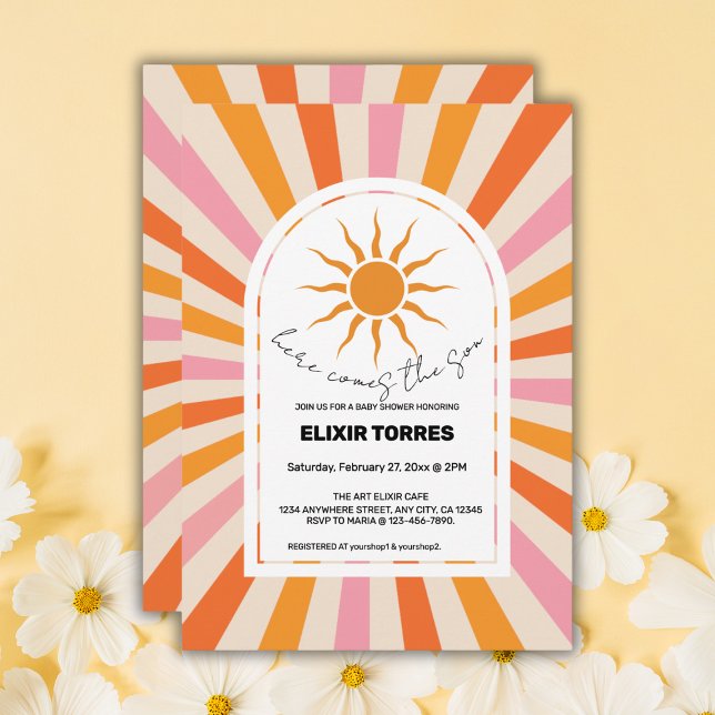 Convite Arch Retro Vem O Chá de fraldas Filho (Criador carregado)