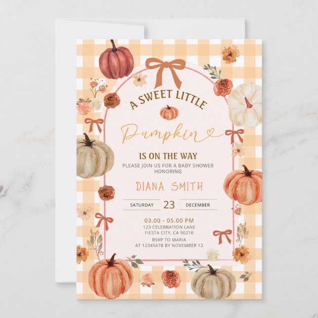 Convite Arch Ribbon Bow Little Pumpkin Baby Shower Invite (Frente)