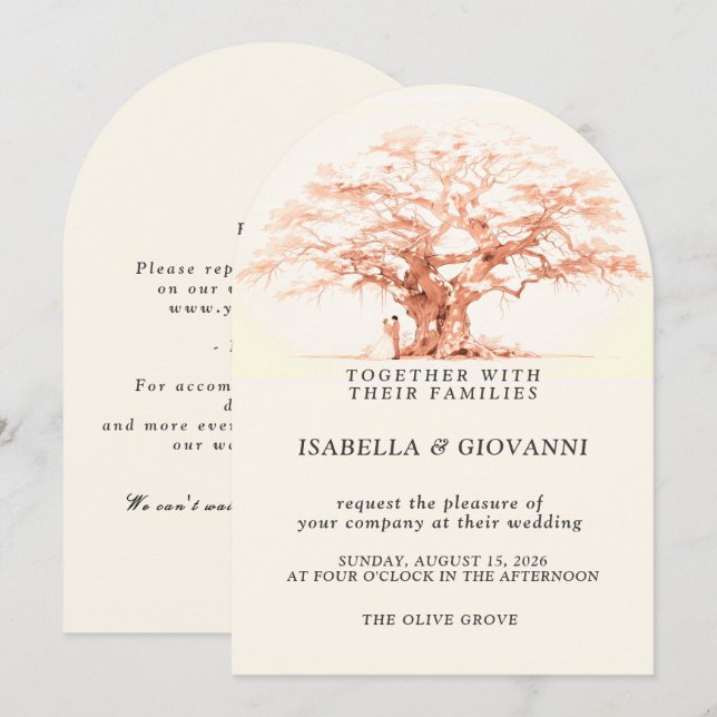 Convite Arch Sunset Olive Tree Destination Wedding (Frente/Verso)
