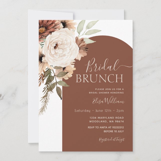 Convite Arch Terracotta Floral Boho Bridal Brunch (Frente)