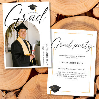 Convite Arch Trendy Modern Script Photo Graduation Party
