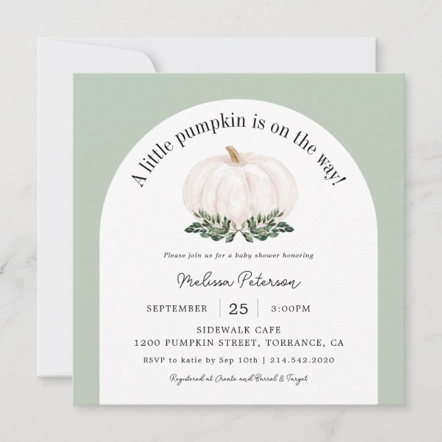 Convite Arch White Pumpkin Fall Chá de fraldas Square Conv (Frente)