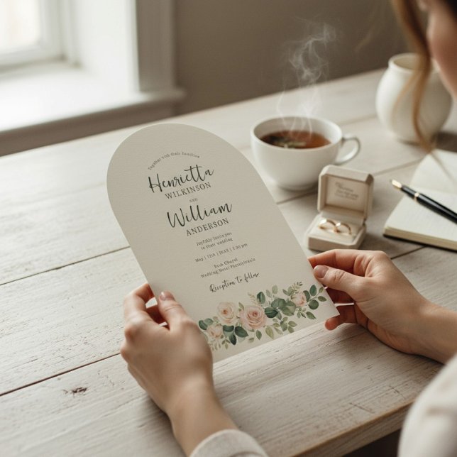 Convite arched all in one botanical floral green script (Criador carregado)