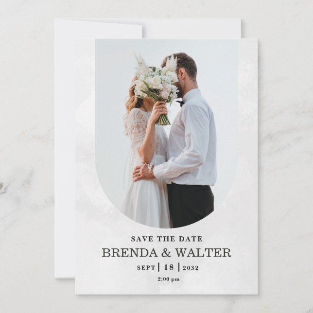 Convite Arched Boho Modern Minimalist Photo Wedding  (Frente)