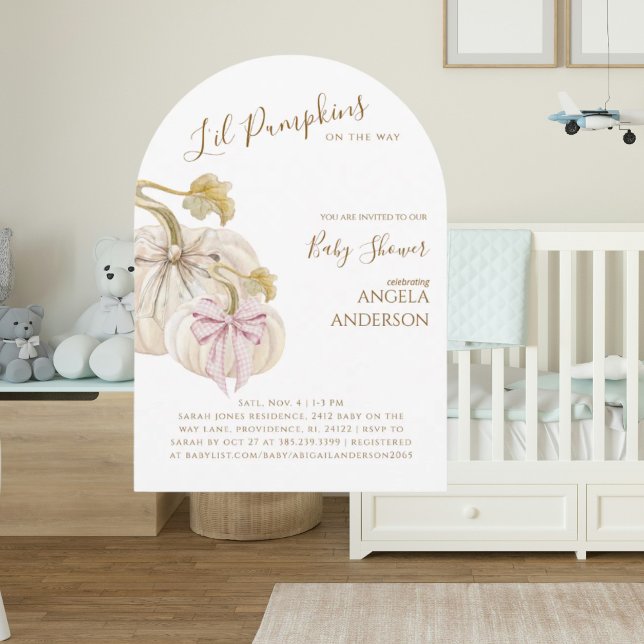 Convite Arched Li'l Pumpkins on the Way Twins Baby Shower (Criador carregado)