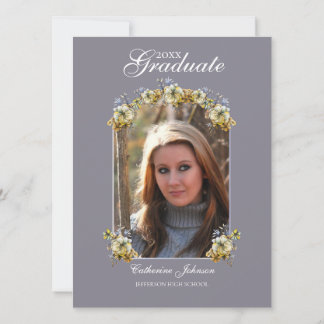 Convite Arched Periwinkle Floral Graduation