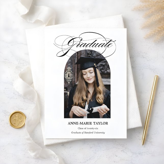 Convite Arched Photo and Script Graduate Announcement (Criador carregado)