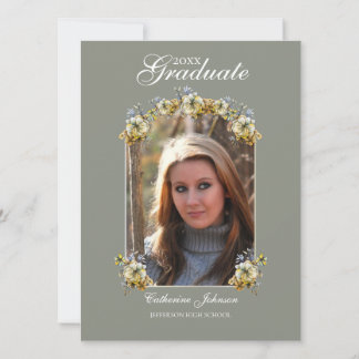Convite Arched Sage Green Floral Graduation