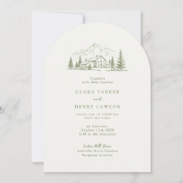 Convite Arched Sage Mountain Photo Wedding Invitation