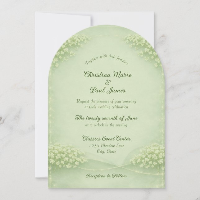 Convite Arched Soft Green Wedding Invitation (Frente)