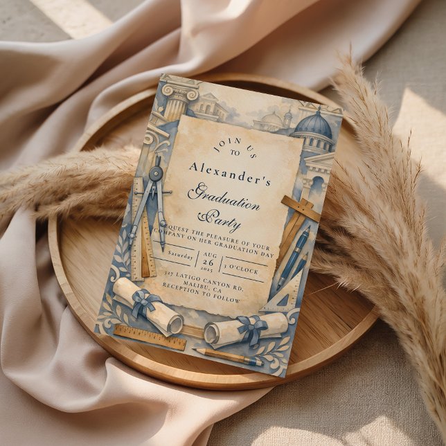 Convite Architect Graduation Blueprint Design (Criador carregado)