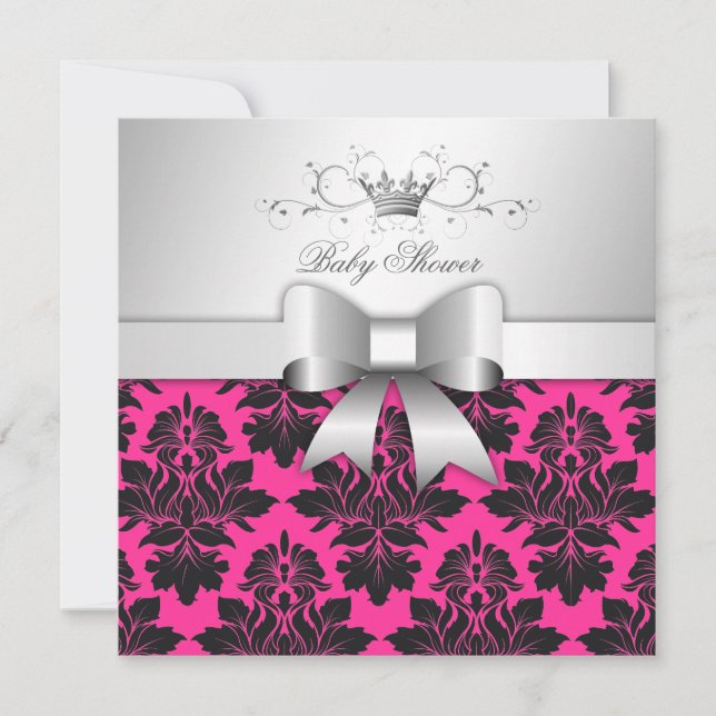 Convite Arco 311-Blackberry Pink Damask| Chá de fraldas (Frente)