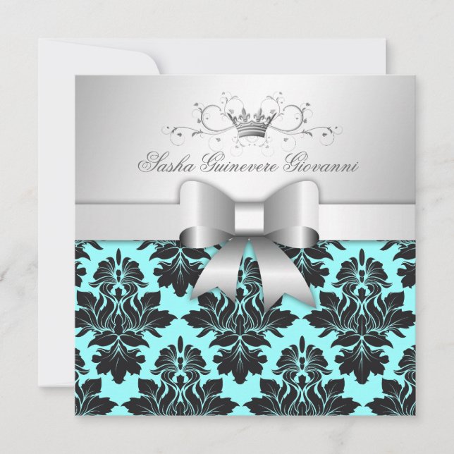 Convite Arco 311-Blackberry Turquoise Damask| Doce 16 (Frente)