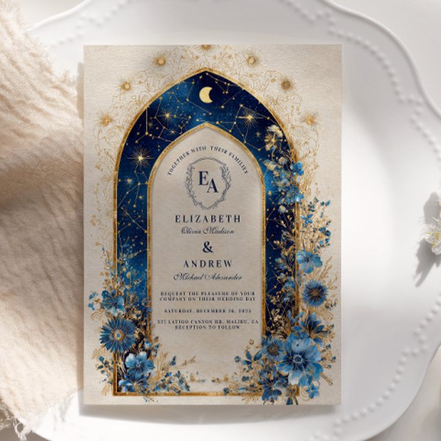 Convite Arco ao Luar em Casamento Azul Meia-Noite (Criador carregado)