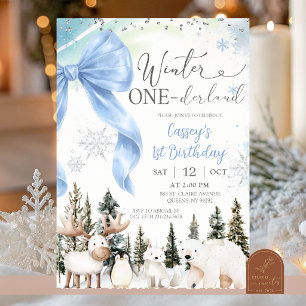Convite Arco Azul Aniversário de Animal Ártico Inverno One