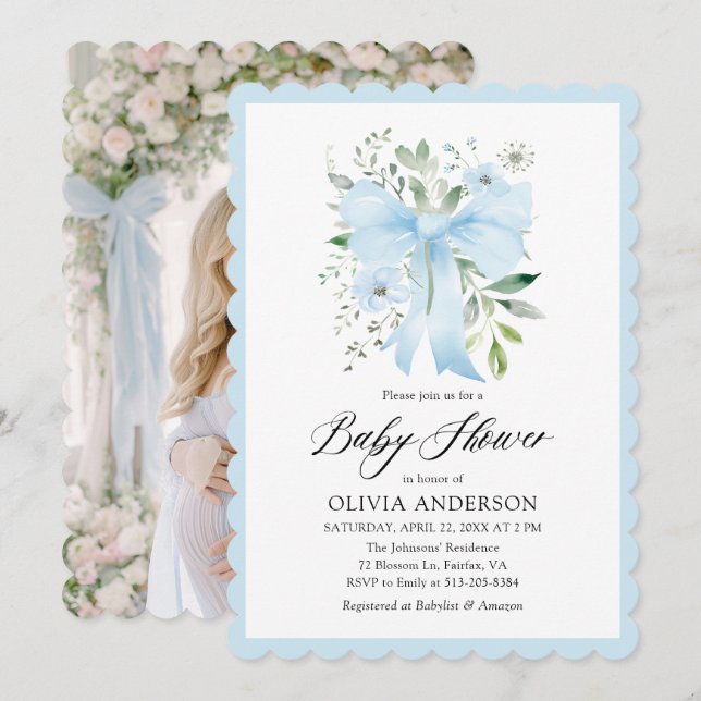 Convite Arco Azul Bebê Chá de fraldas Floral Bloqueio Bebê (Frente/Verso)