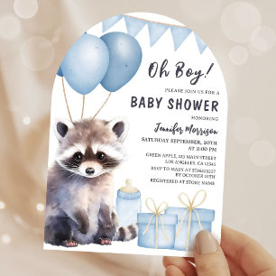 Convite Arco Azul dos Balões Chá de fraldas Raccoon
