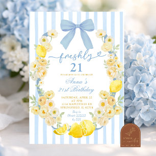 Convite Arco Azul Floral Limão Fresco 21 Aniversário
