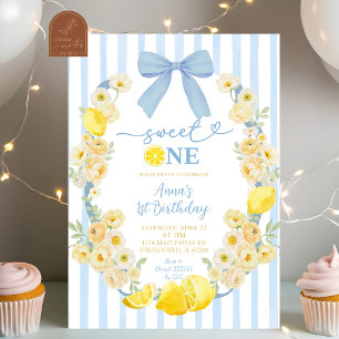 Convite Arco Azul Floral Limão Sweet One 1º Aniversário