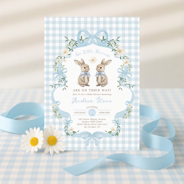 Convite Arco Azul Gêmeos Meninos Coelho Chá de Bebê (Criador carregado)