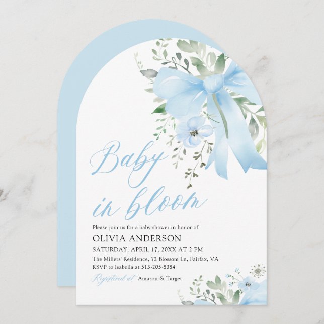 Convite Arco Azul no Chá de fraldas de Arco Floral Bloquea (Frente/Verso)