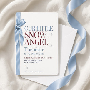 Convite Arco Azul Pequeno Anjo da Neve Inverno Primeiro An