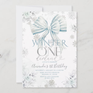 Convite Arco Azul Prata Neve Inverno Onederland Aniversári