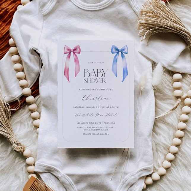 Convite Arco azul rosa  Sexo Chá de fraldas neutro (Criador carregado)