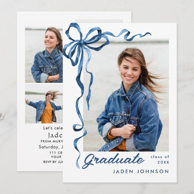 Convite Arco azul Trendy Friso 5 Festa de formatura FOTO (Frente/Verso)