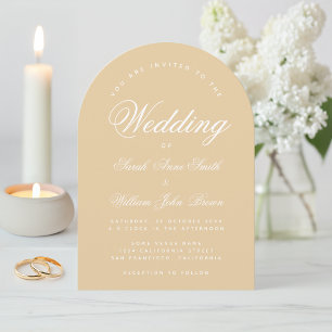 Convite Arco Bege de Casamento Moderno Simples Caligrafia
