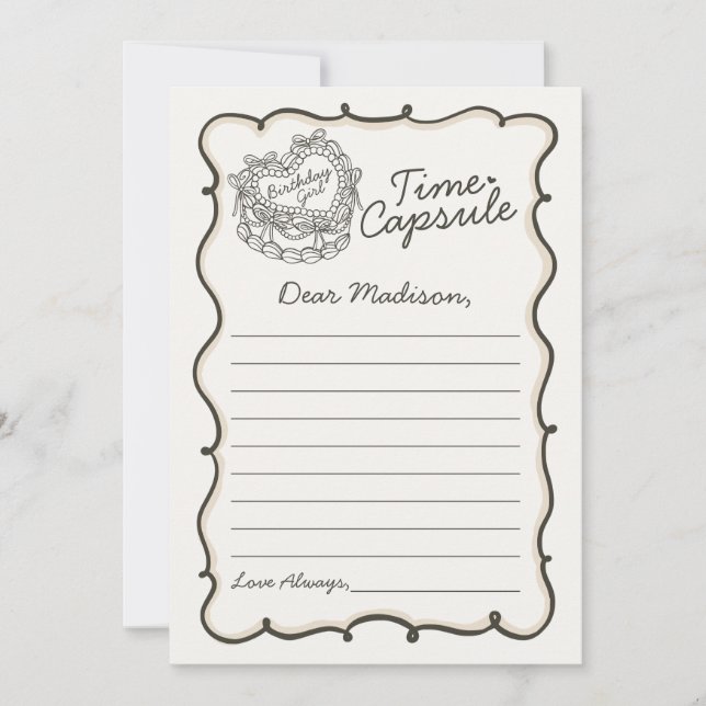 Convite Arco bege - Tempo de Bolo Retro Coração (Frente)